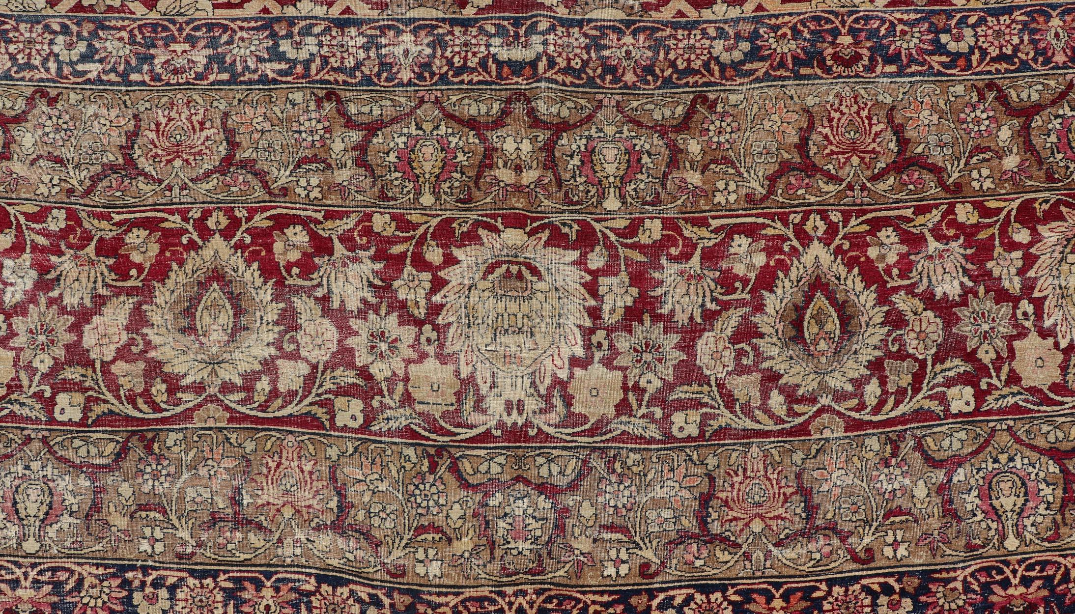 Very Large Antique Persian Palace Size Kerman Rug in All-Over Floral Design For Sale 10