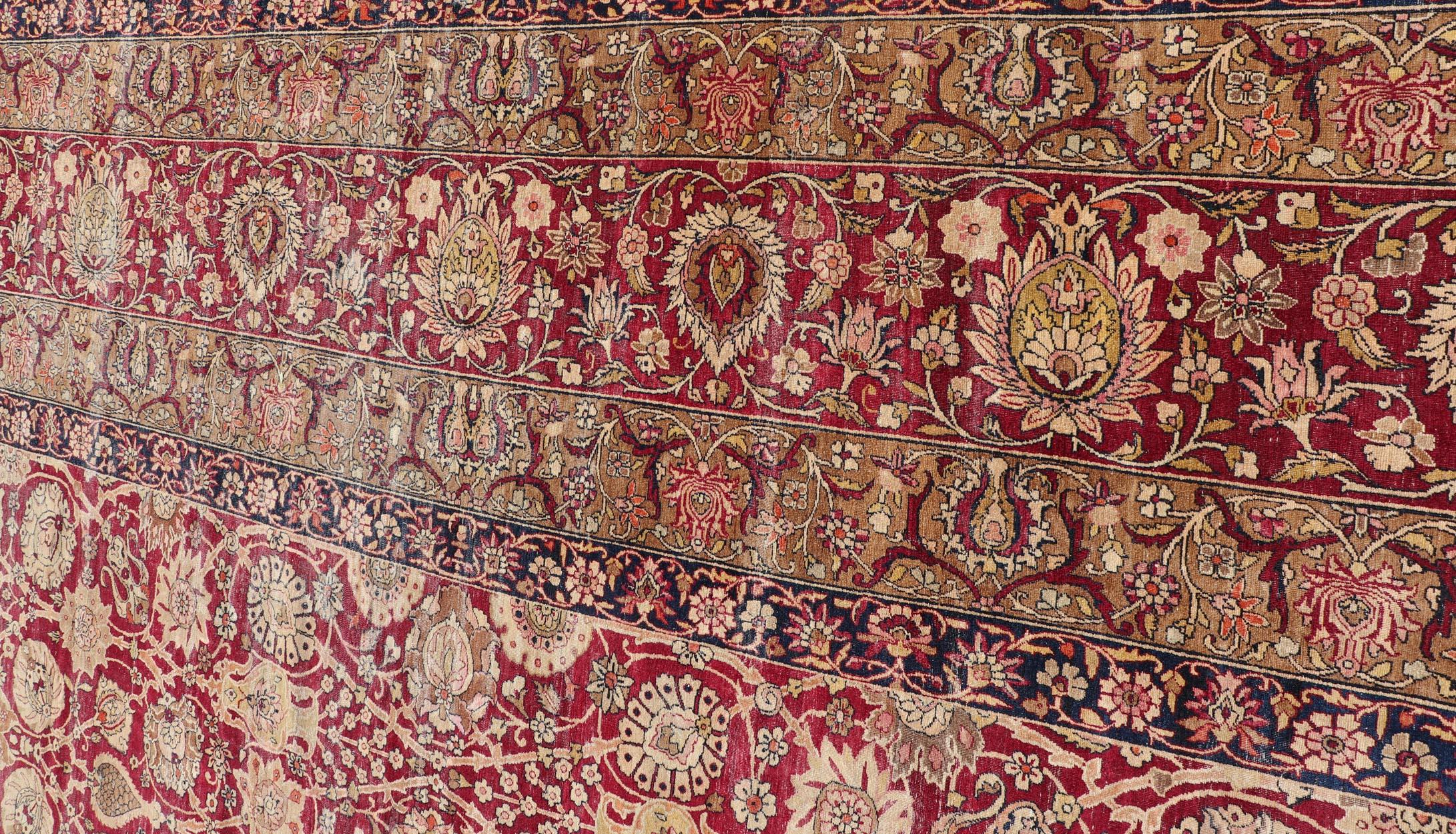 Très grand tapis persan ancien Kerman de taille palais avec motifs floraux sur toute sa surface en vente 11