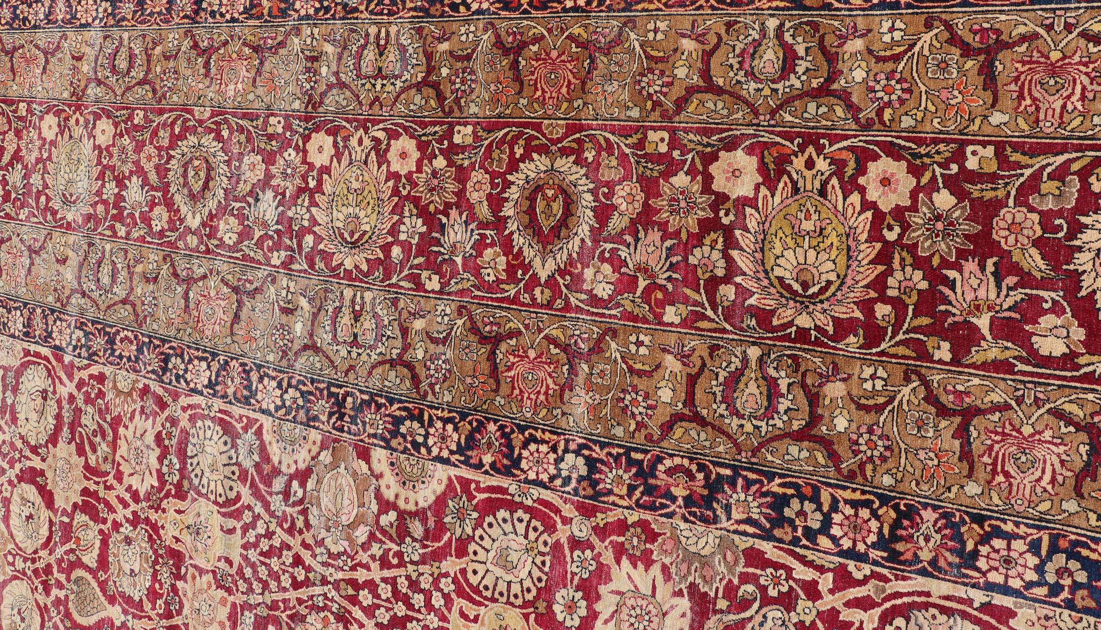 Very Large Antique Persian Palace Size Kerman Rug in All-Over Floral Design For Sale 12