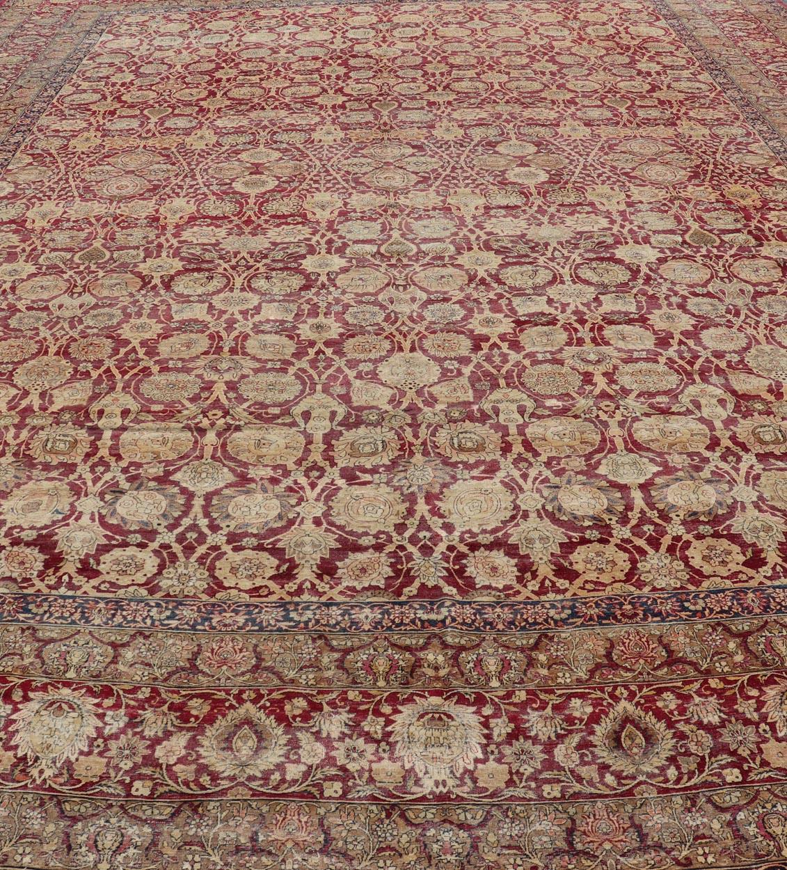 19th Century Very Large Antique Persian Palace Size Kerman Rug in All-Over Floral Design For Sale