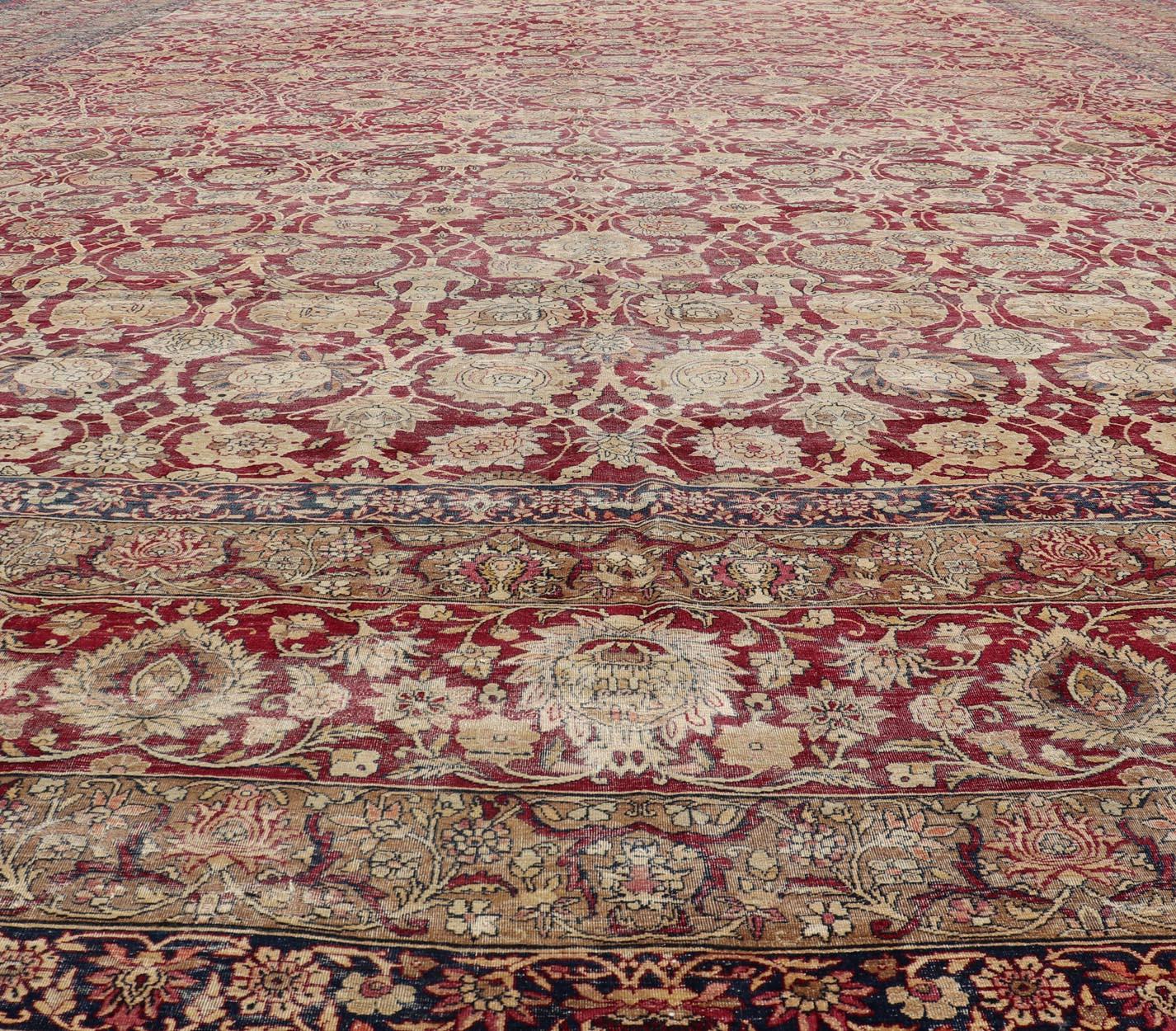 Wool Very Large Antique Persian Palace Size Kerman Rug in All-Over Floral Design For Sale