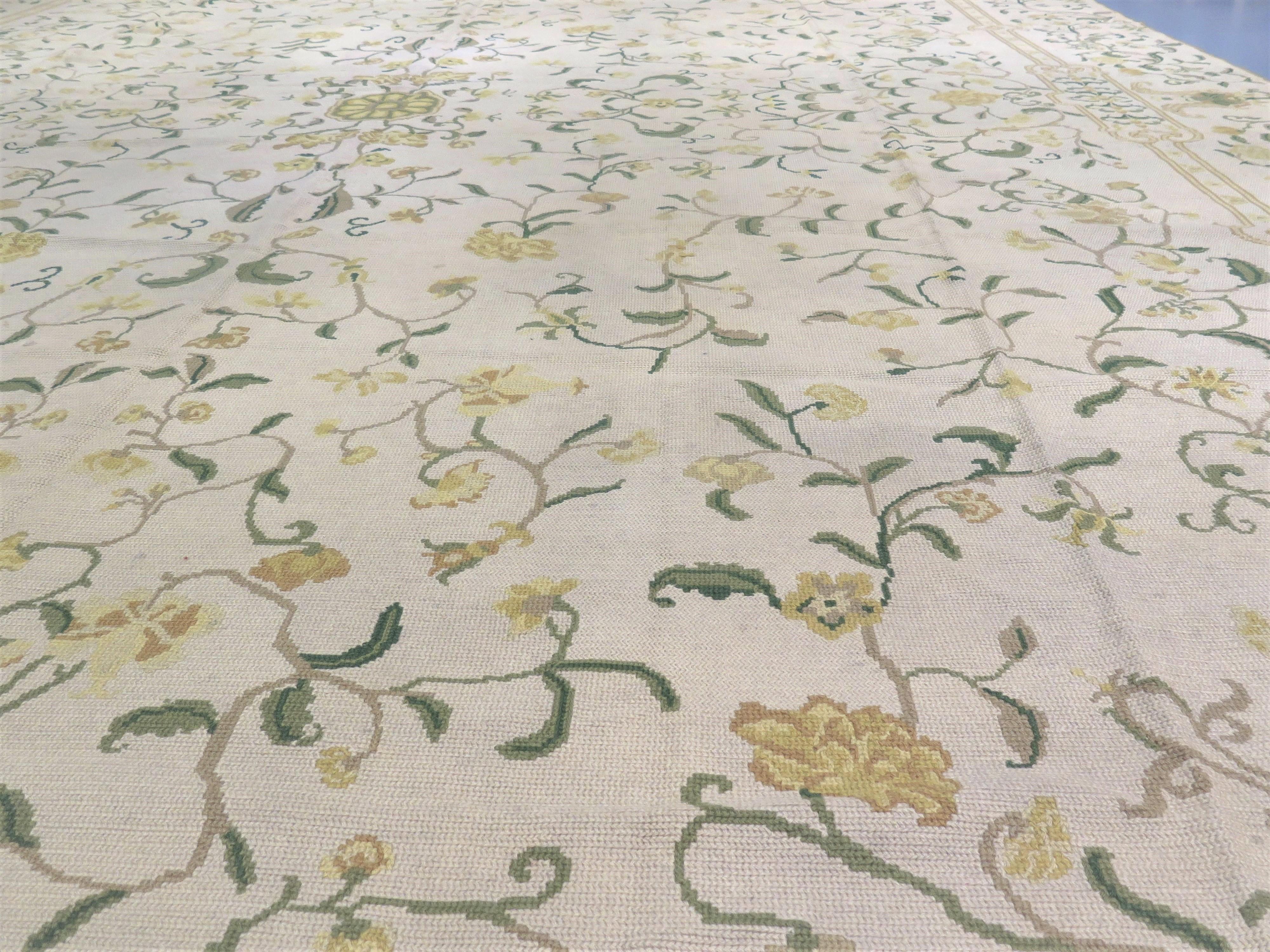 Vegetable Dyed Very Large Antique Portuguese Needlepoint Carpet For Sale