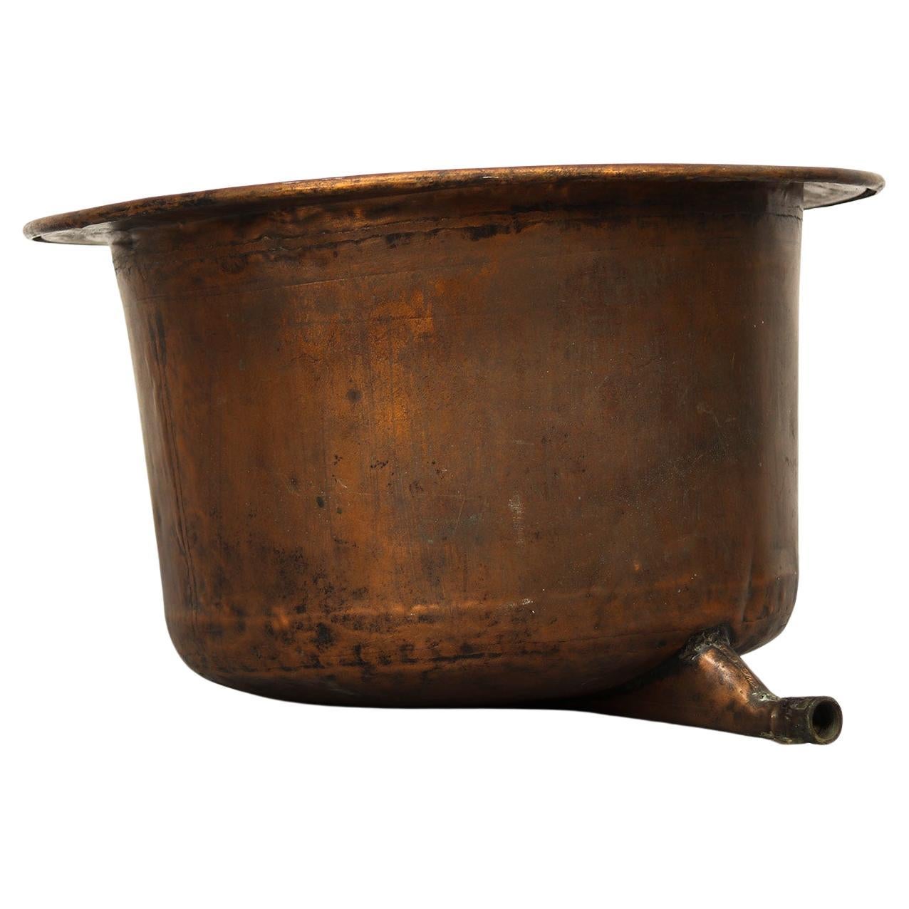 Very Large Antique Rustic Patinated Copper Kettle / Planter