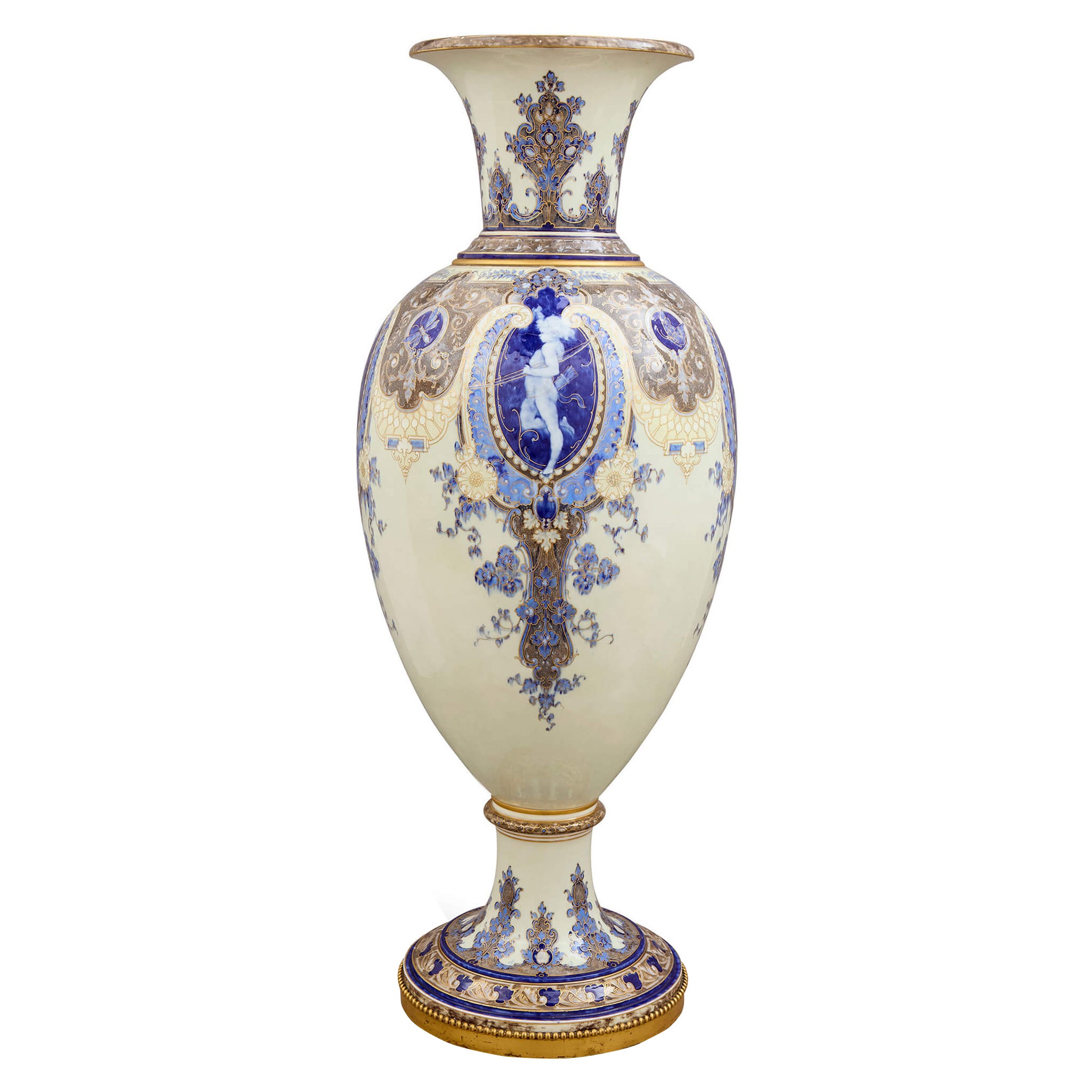 Sehr große antike Sèvres Porzellan Französisch Pâte-Sur-Pâte Vase Stand im Angebot