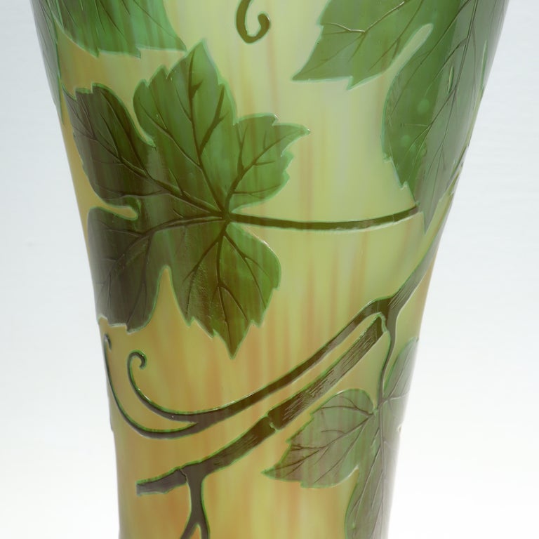 Very Large Antique Signed Gallé French Art Nouveau Green Cameo Art