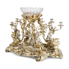 Centro de mesa antiguo de bronce dorado y plateado de calidad de exposición de Morel