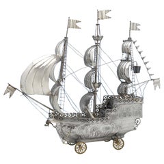 Très grand modèle de bateau ancien en argent sterling, poinçonné en 1925 - Silver Nef
