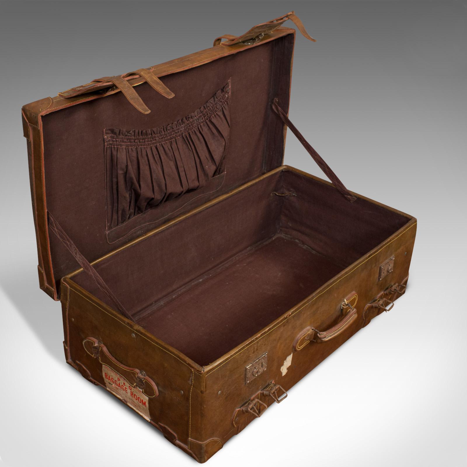 Very Large Antique Travel Suitcase, English, Leather, Steamer, Shipping Trunk For Sale 3