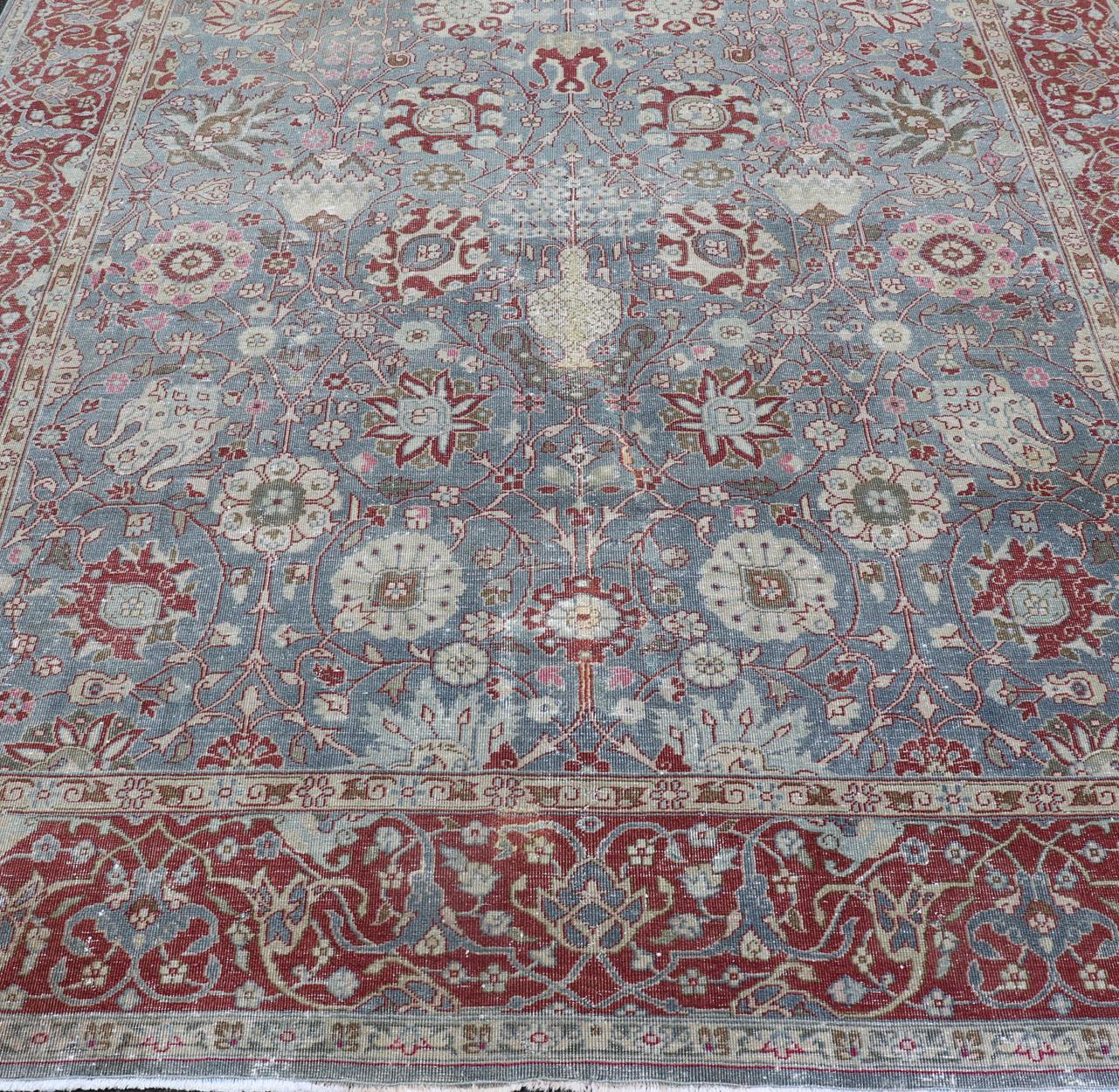 Very Large Antique Turkish Gallery Rug with All-Over Design in Light Blue For Sale 3
