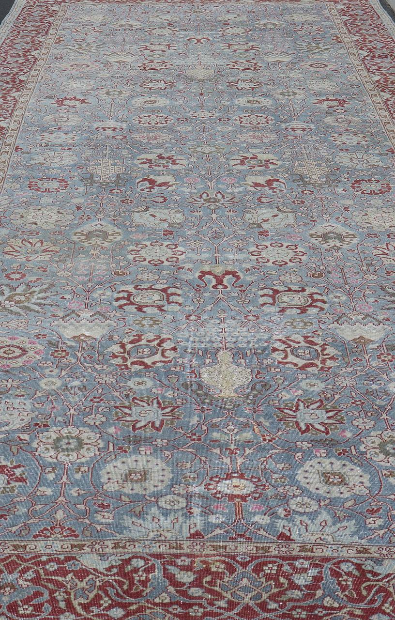 Very Large Antique Turkish Gallery Rug with All-Over Design in Light Blue For Sale 4