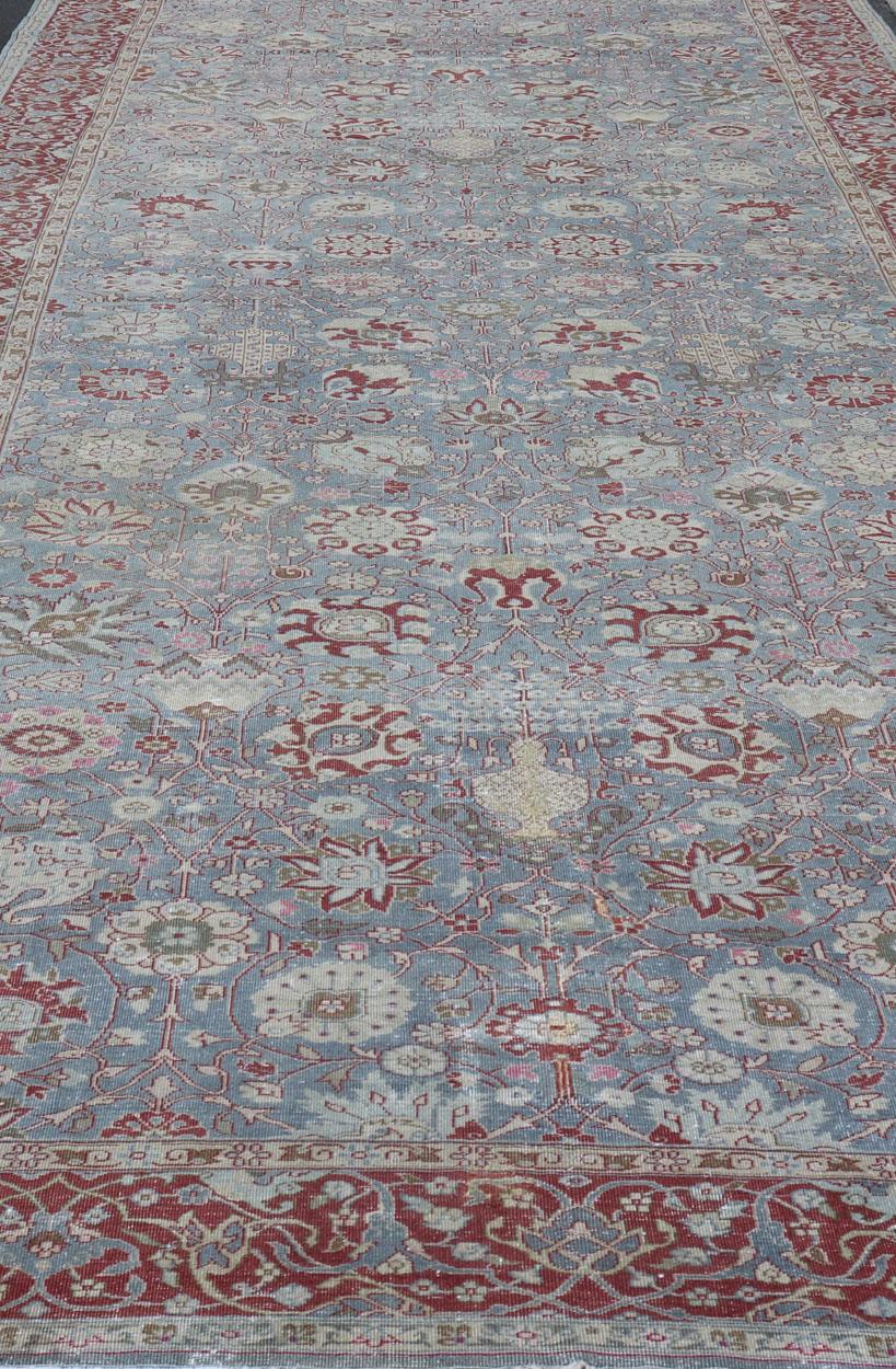 Very Large Antique Turkish Gallery Rug with All-Over Design in Light Blue For Sale 5