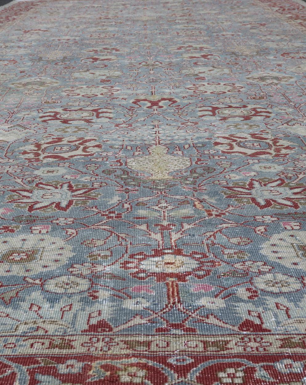 Very Large Antique Turkish Gallery Rug with All-Over Design in Light Blue For Sale 6