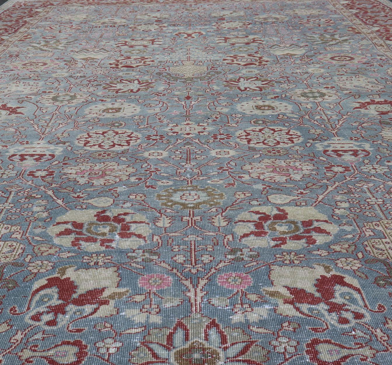 Very Large Antique Turkish Gallery Rug with All-Over Design in Light Blue For Sale 7