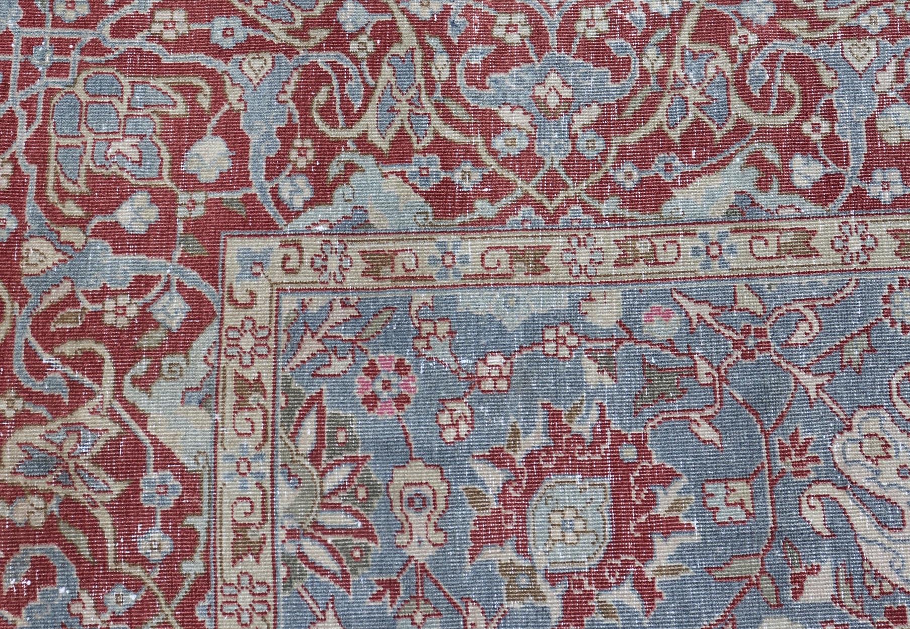 Very Large Antique Turkish Gallery Rug with All-Over Design in Light Blue For Sale 11