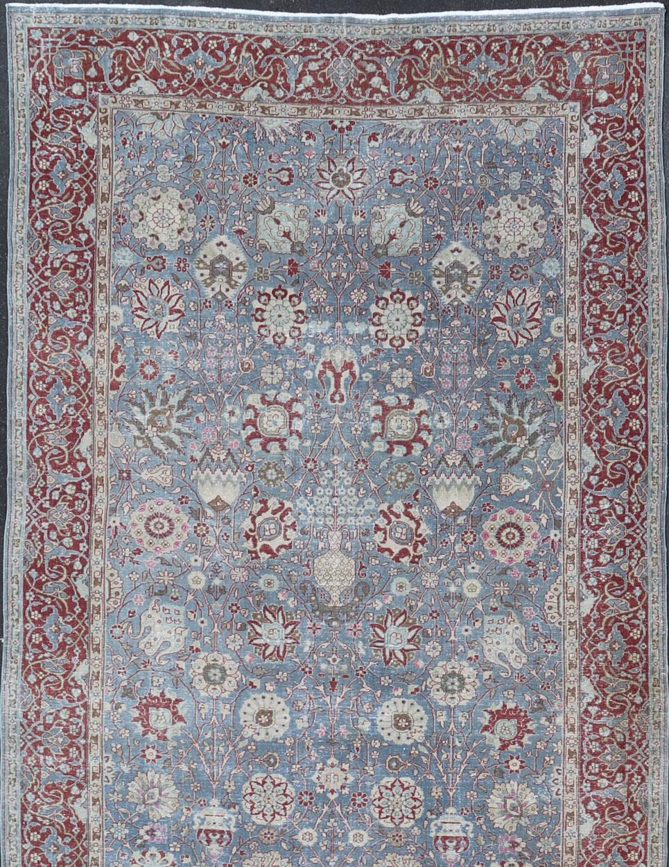 Very large gallery Floral Turkish carpet from Turkey, rug R20-1006, country of origin / type: Turkey / Oushak, circa 1930, large gallery runner, large galley rug, long gallery

This very large Turkish gallery rug features a variety of blue and an