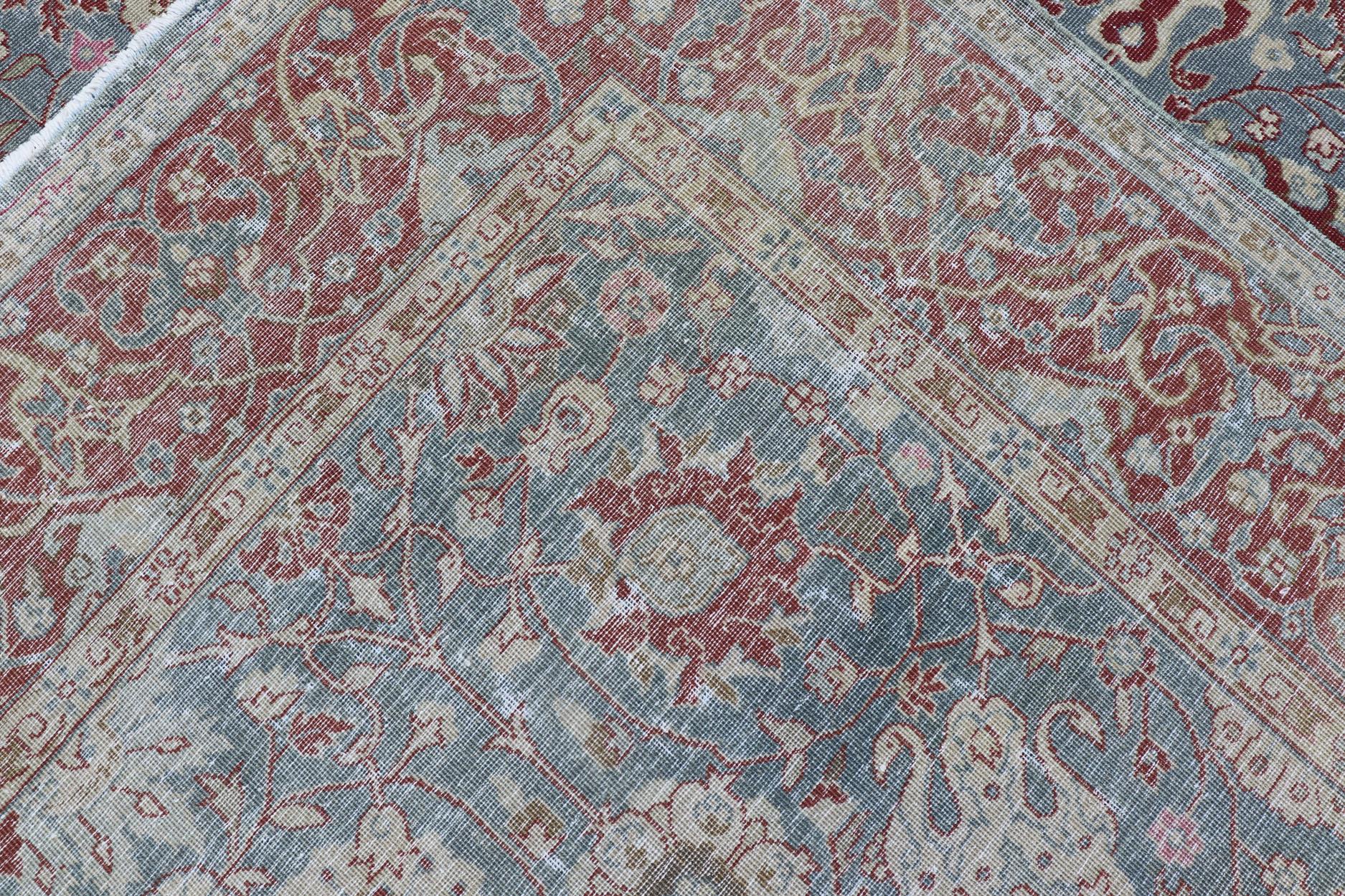 Very Large Antique Turkish Gallery Rug with All-Over Design in Light Blue For Sale 13