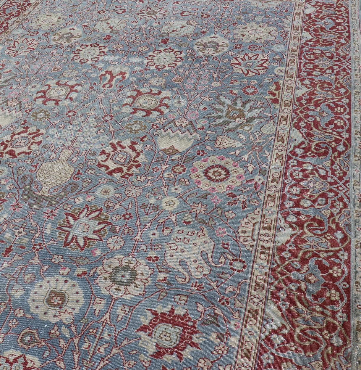 20th Century Very Large Antique Turkish Gallery Rug with All-Over Design in Light Blue For Sale