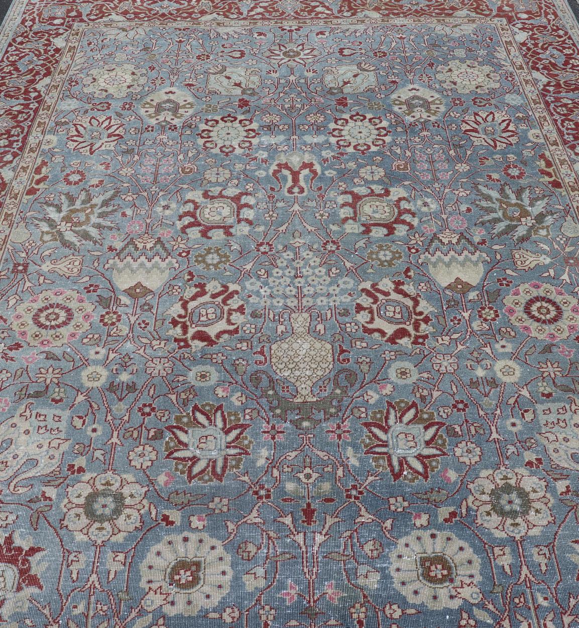 Very Large Antique Turkish Gallery Rug with All-Over Design in Light Blue For Sale 1