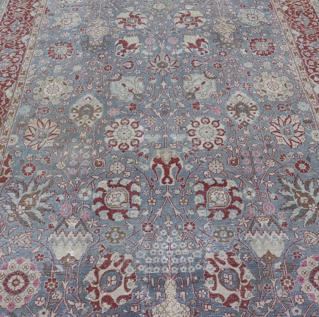 Very Large Antique Turkish Gallery Rug with All-Over Design in Light Blue For Sale 2