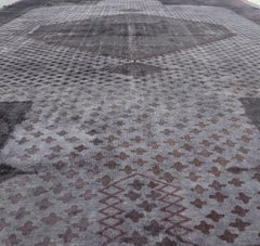 Very Large Antique Turkish Oushak in Geometric Medallion  12'10 x 22'10