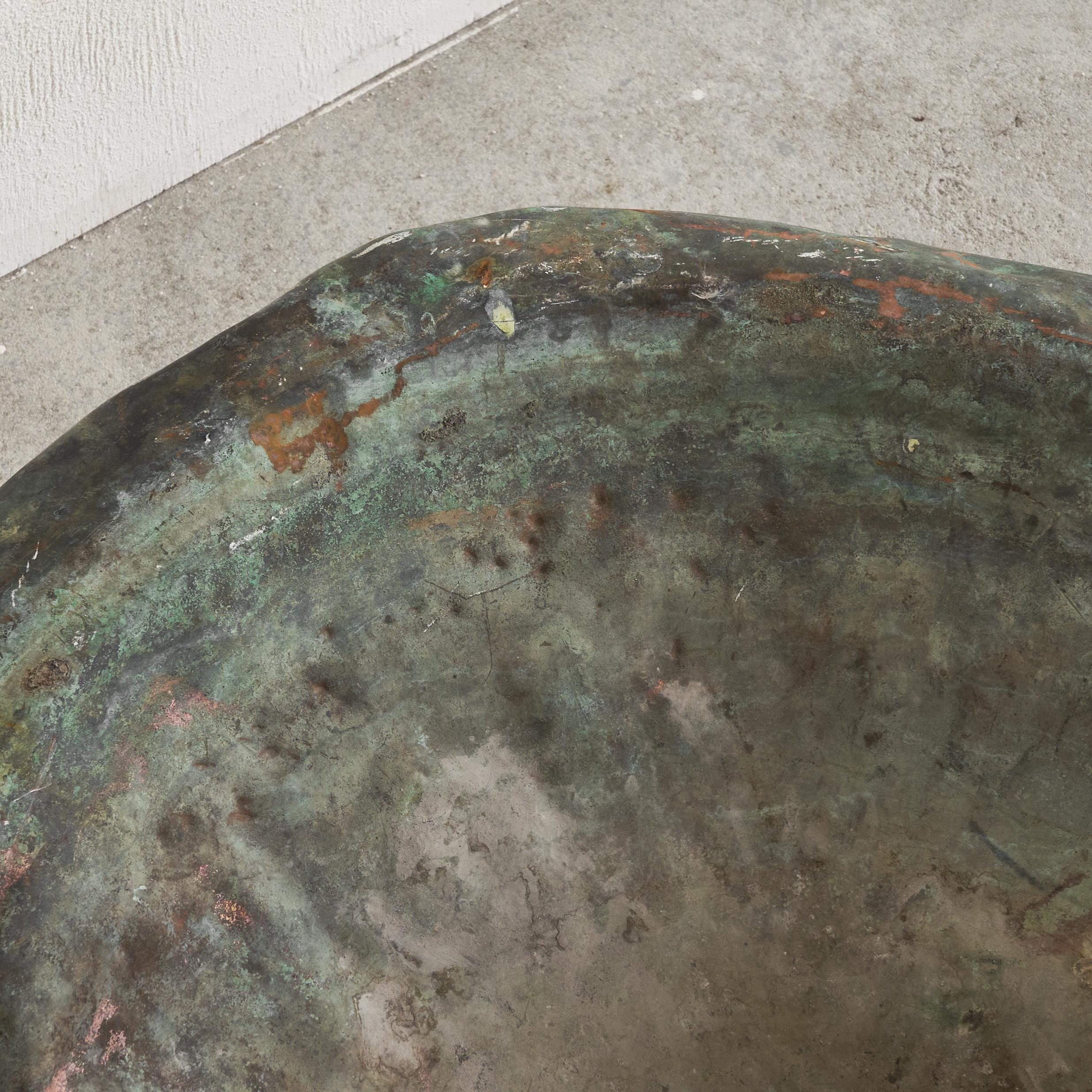 Very Large Antique Verdigris Patinated Wabi Sabi Bowl Log Holder 19th century 2