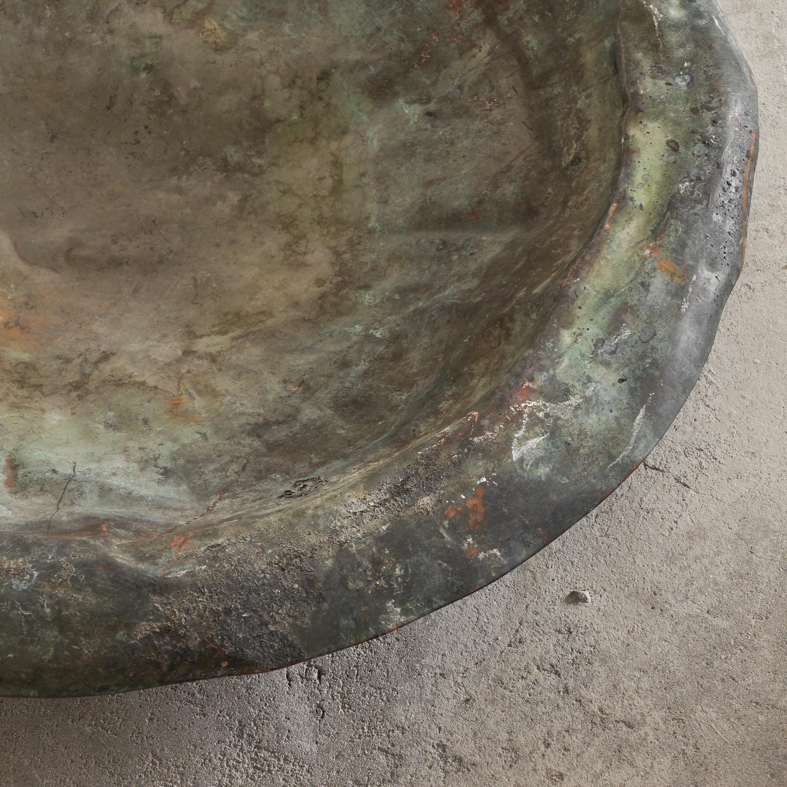 Very Large Antique Verdigris Patinated Wabi Sabi Bowl Log Holder 19th century 3