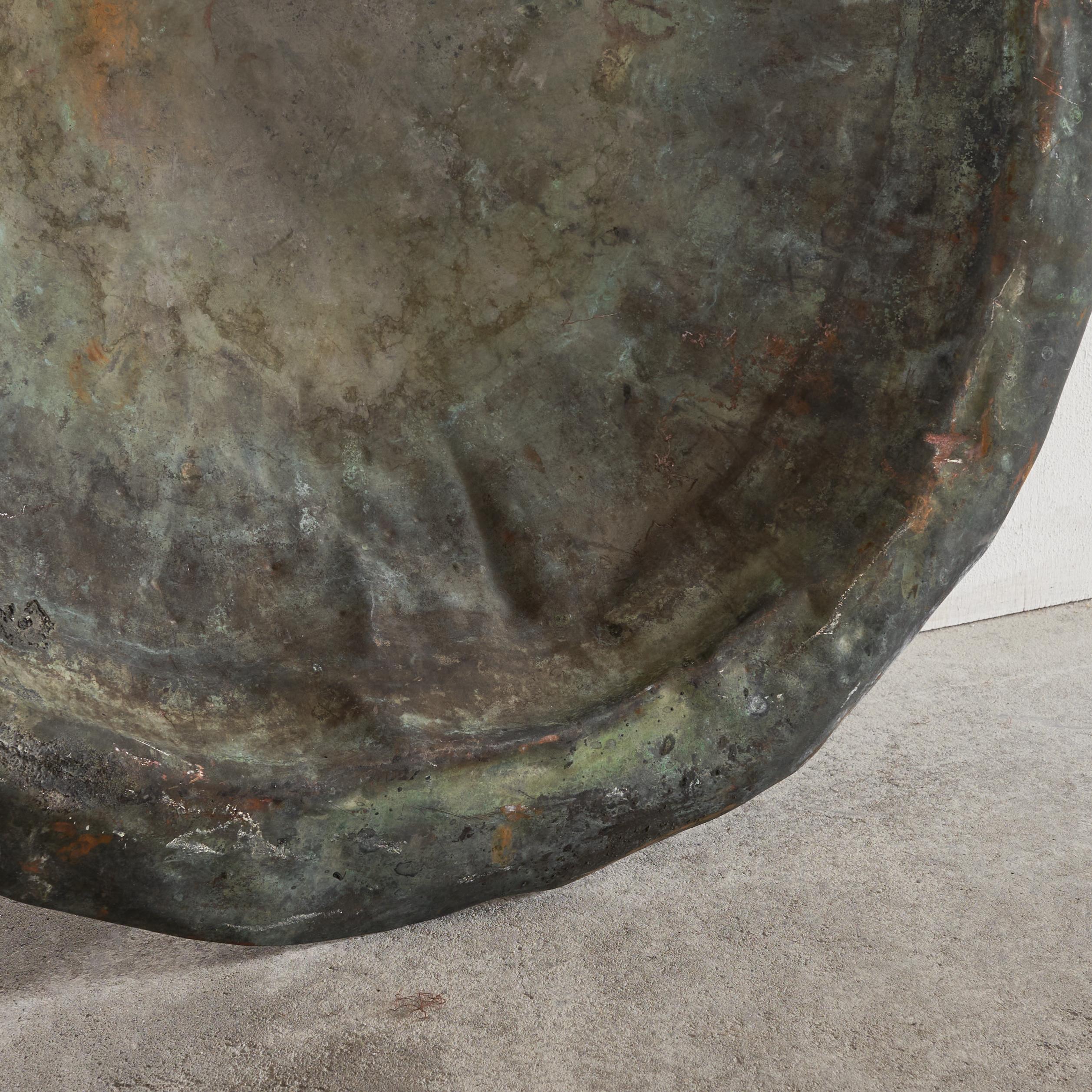19th Century Very Large Antique Verdigris Patinated Wabi Sabi Bowl Log Holder 19th century