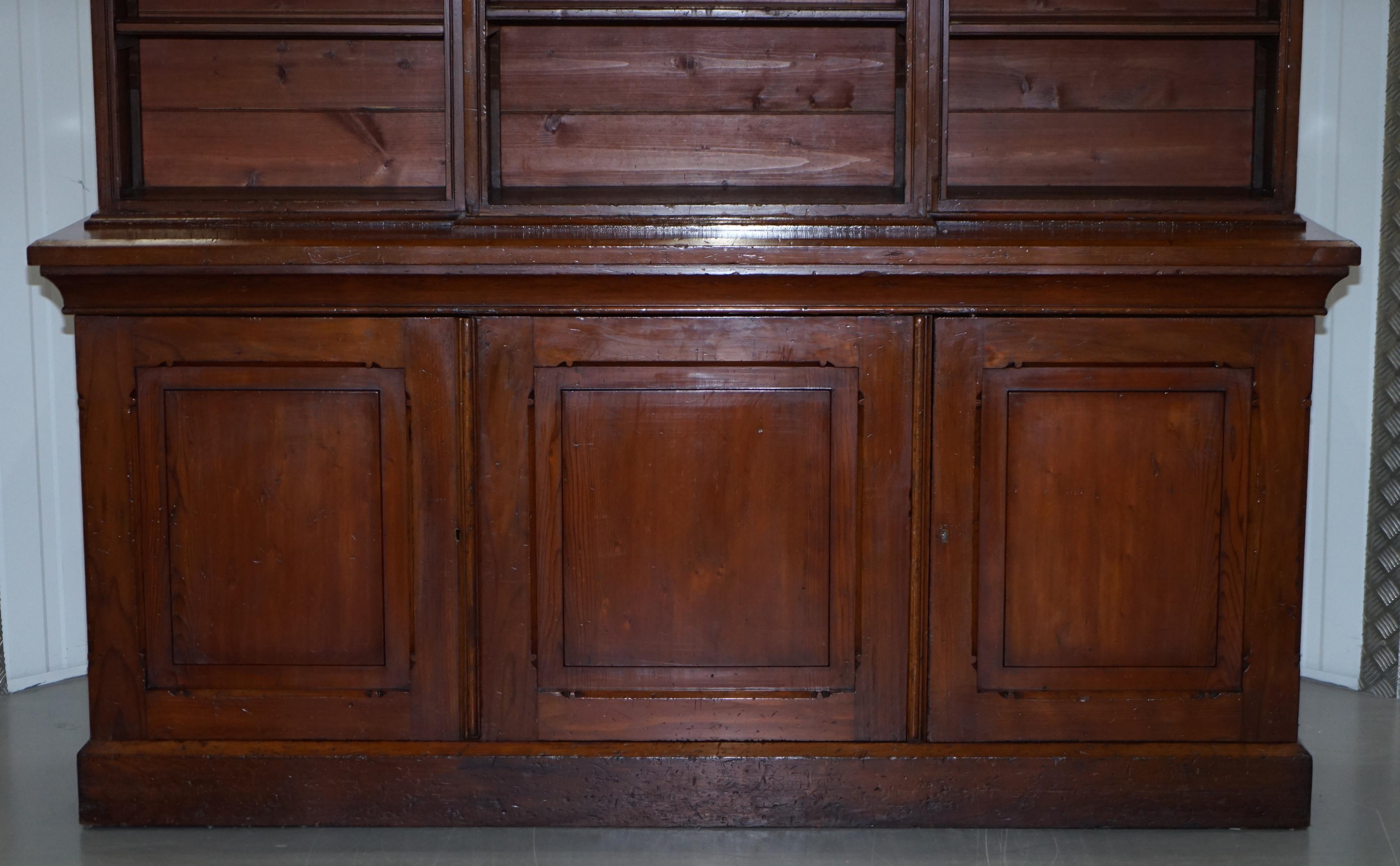 Hand-Crafted Very Large Antique Victorian circa 1860 English Pine Library Breakfront Bookcase