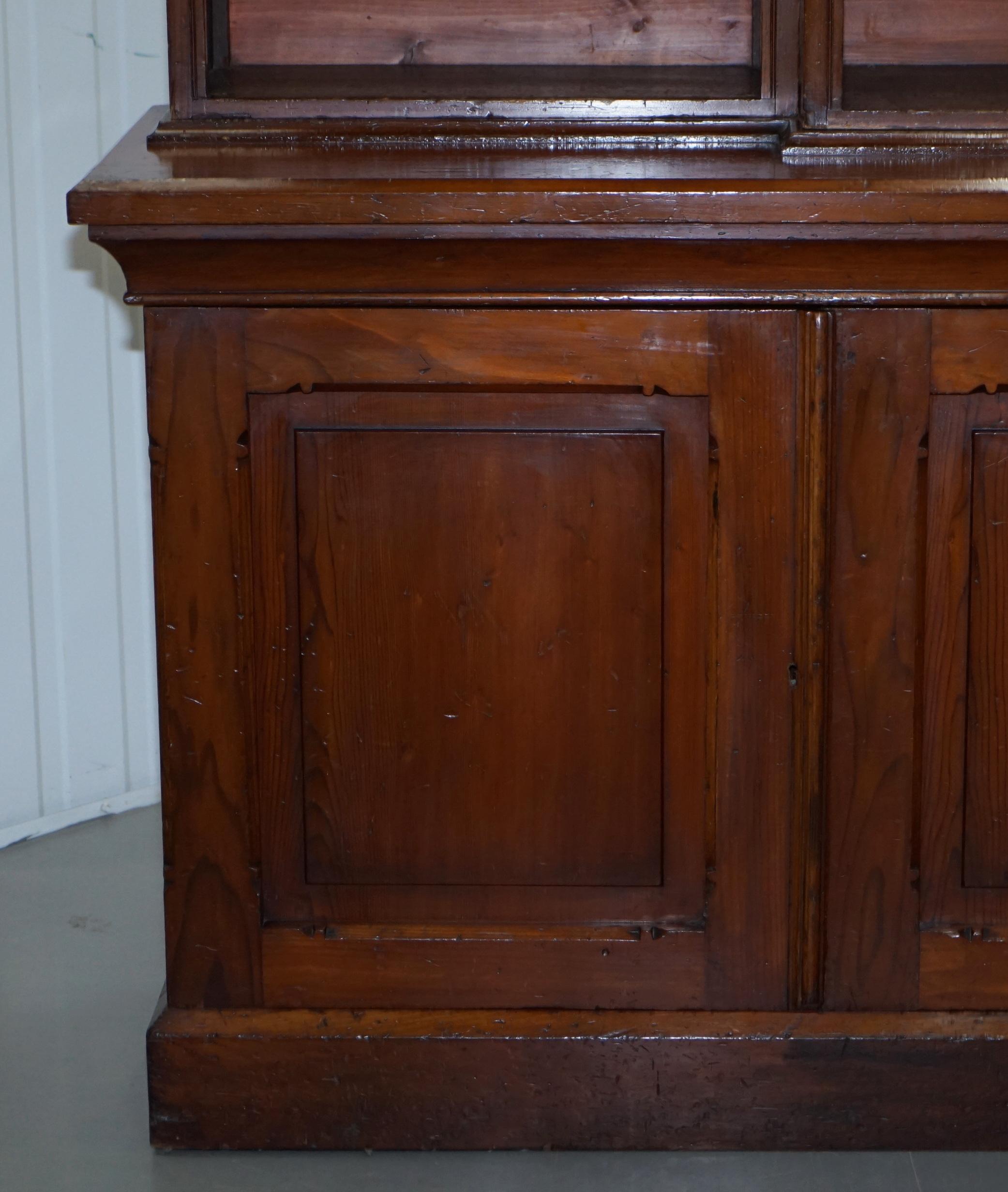 Mid-19th Century Very Large Antique Victorian circa 1860 English Pine Library Breakfront Bookcase