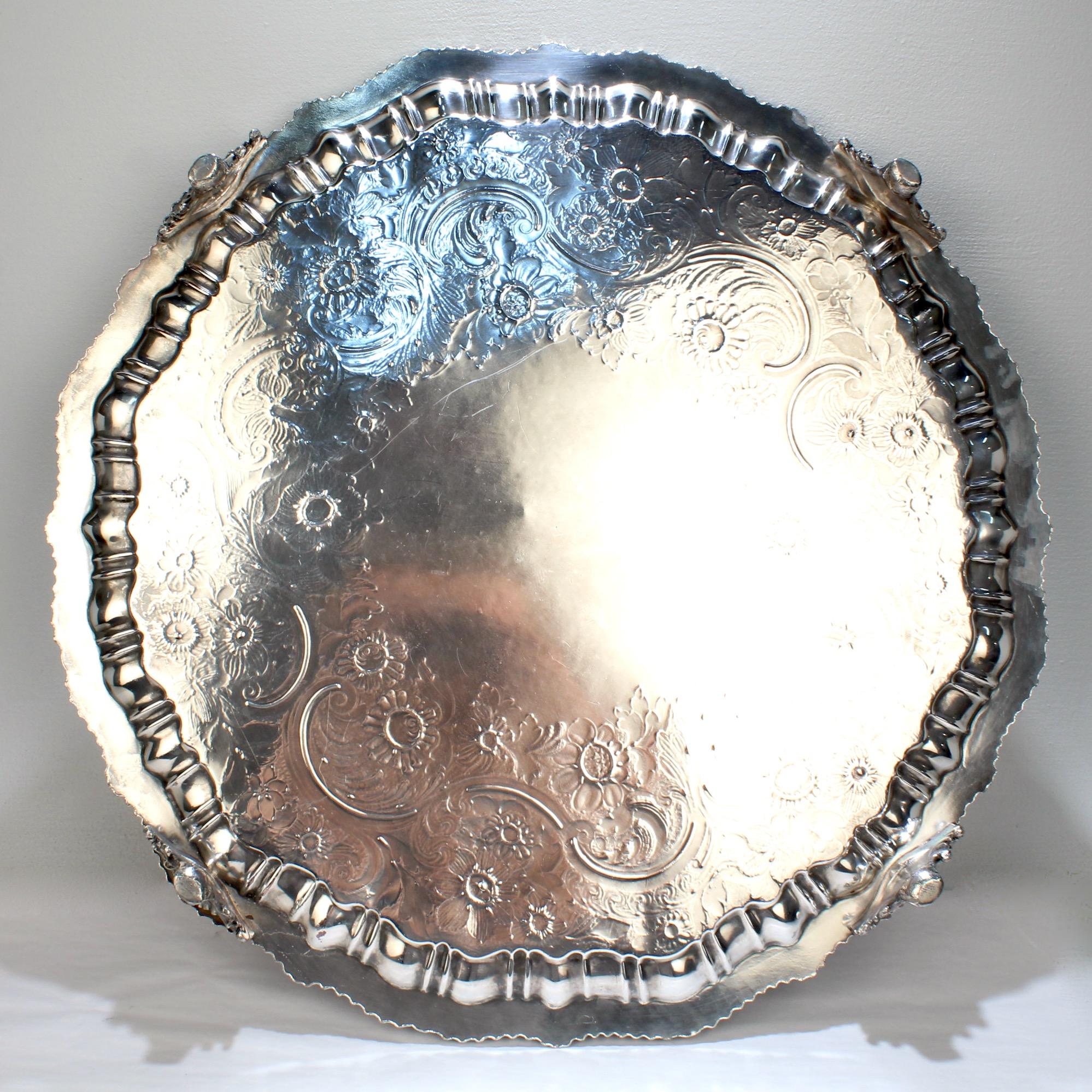Very Large Antique Victorian Period Sheffield Silver Plate Salver or Round Tray For Sale 7