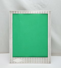 Very Large Art Deco Sterling Silver Tuxedo Striped Picture Frame with Wood Back