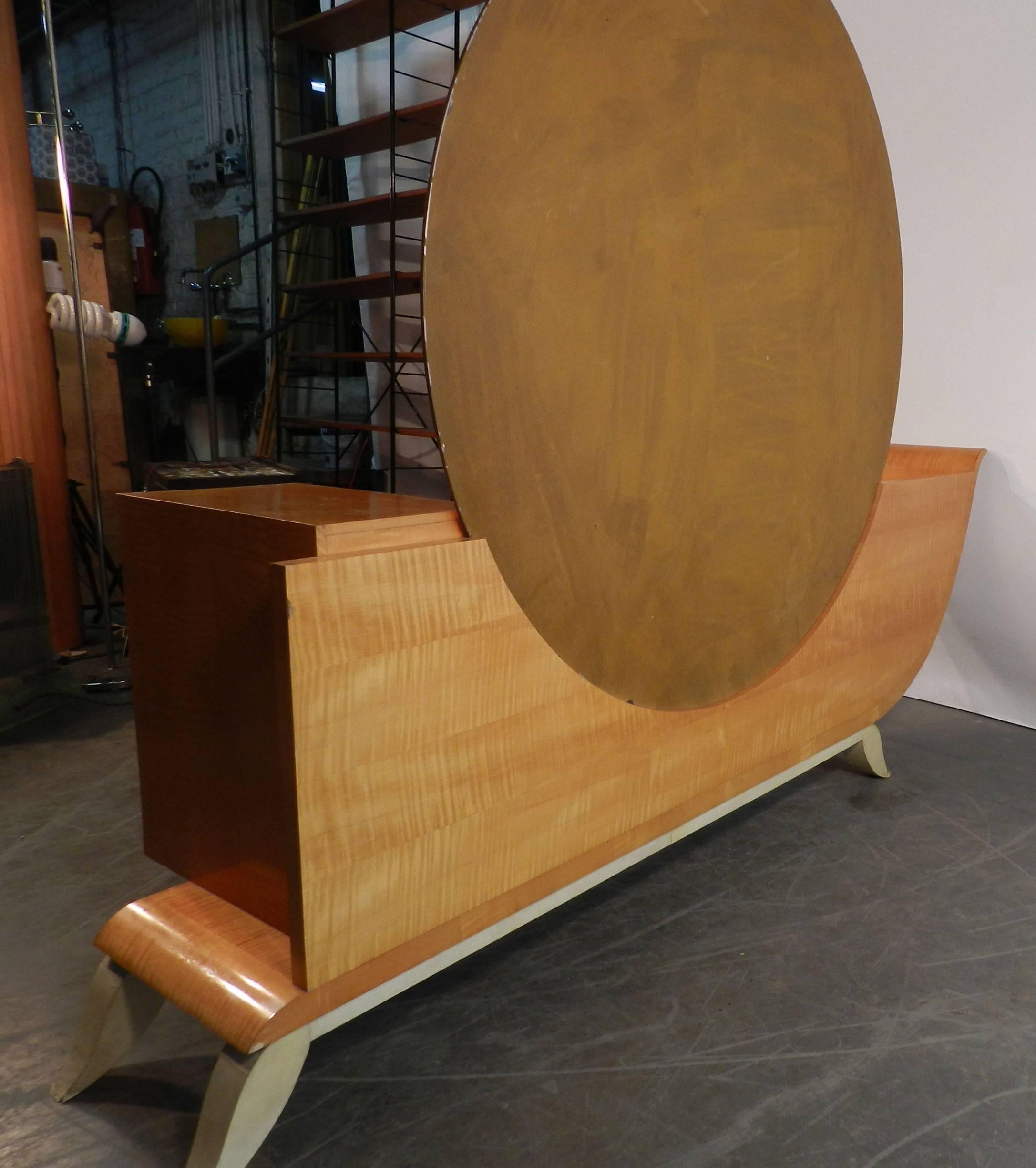 Very Large Art Deco Vanity in Blond Mahogany, Parchemine and Mirror For Sale 2