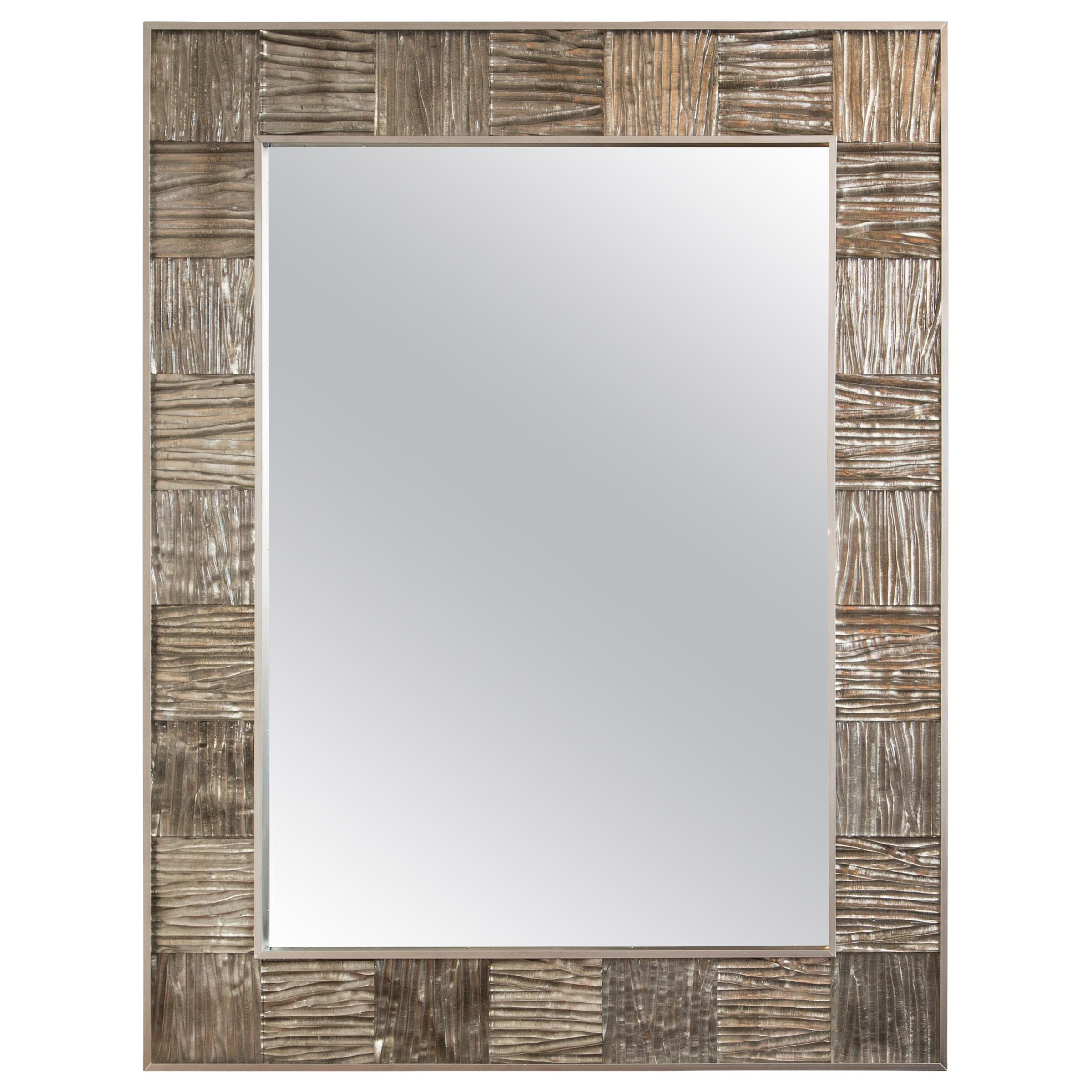 Very Large Artisan Matte Nickel and Blown Clear Glass Wave Mirror, Contemporary