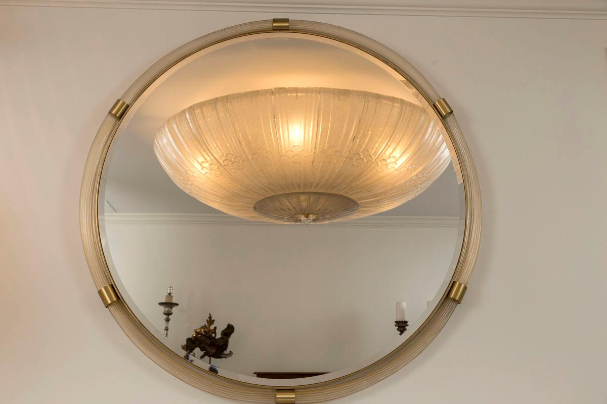 Art Deco Very Large Artisan Murano Blown Gold Round Torchere Mirror, Contemporary For Sale