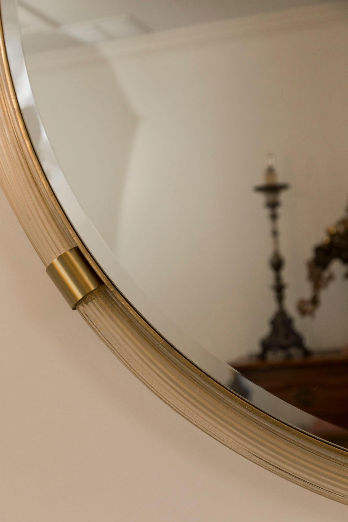 Very Large Artisan Murano Blown Gold Round Torchere Mirror, Contemporary For Sale 2