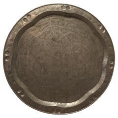Antique Very Large Arts and Crafts Beaten Pewter Wall Plate