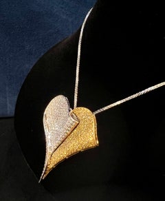 Very Large Asymmetrical Heart Fancy Yellow and White Diamond 18K Gold Necklace
