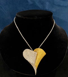 Very Large Asymmetrical Heart Fancy Yellow and White Diamond 18K Gold Necklace