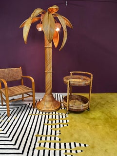 Very Large Bamboo and Rattan Palm Tree Floor Lamp, Mid-Century Modern