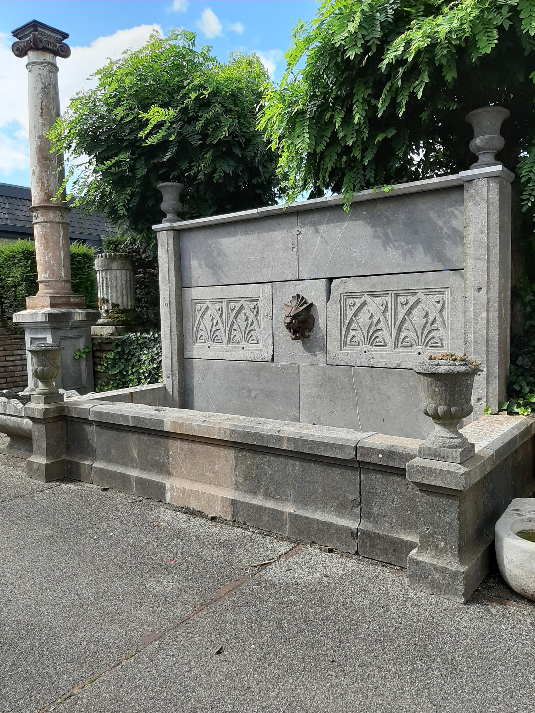 19th Century Very large Belgian Bluestone Wall Fountain with Pool Surround