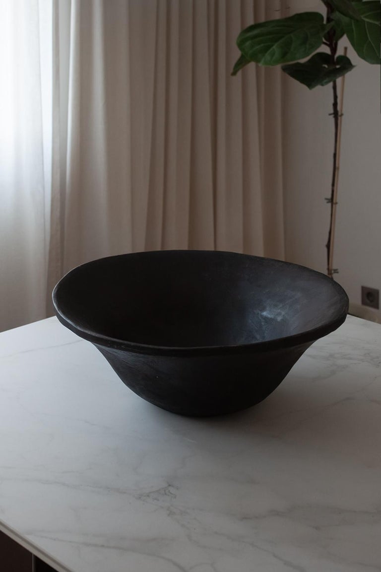 wabisabi style, handmade, organically shaped large black Wooden Bowl