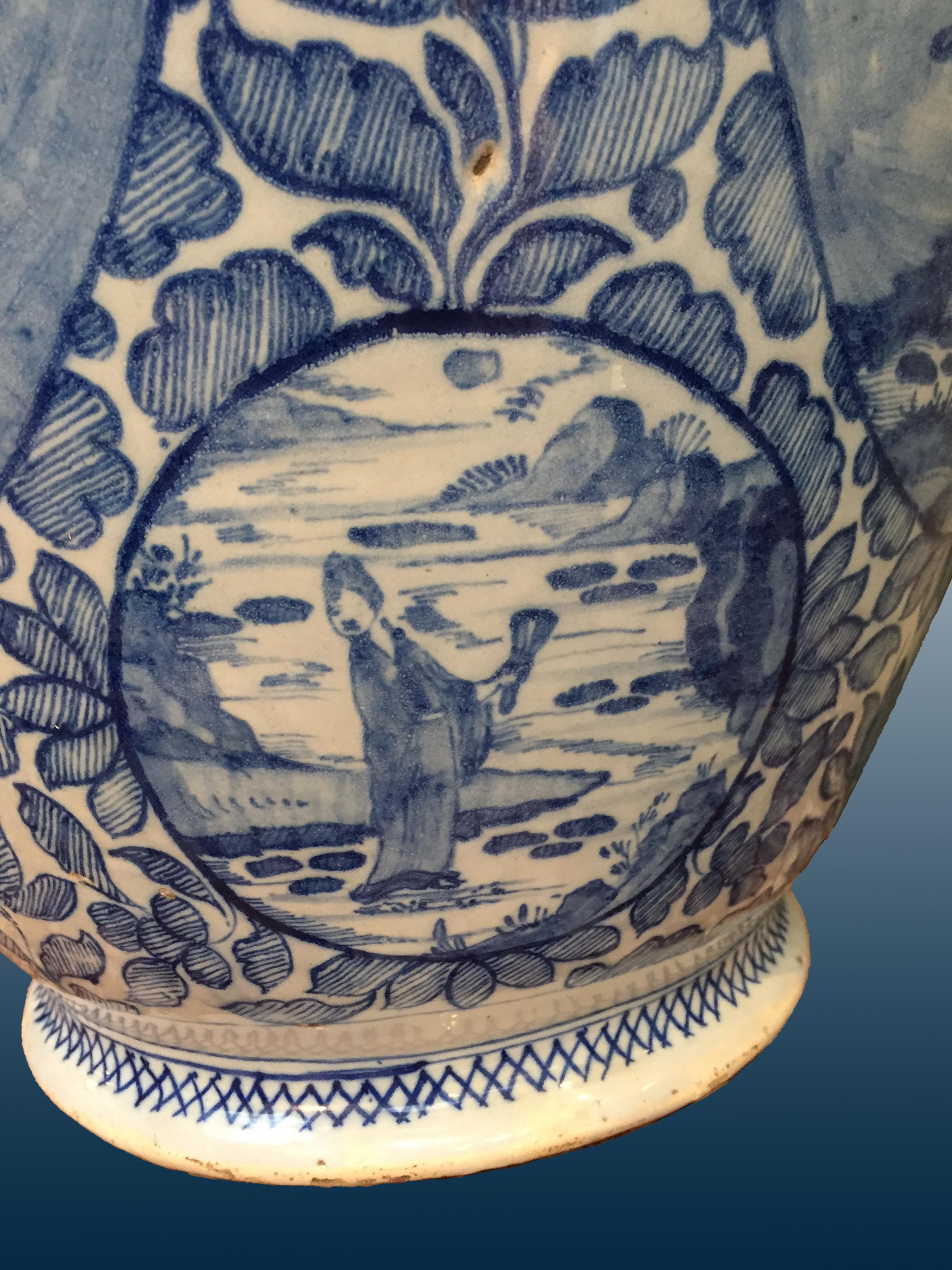 Ceramic Very Large Blue and White Dutch Delft Vase in Chinoiserie, Early 18th Century For Sale