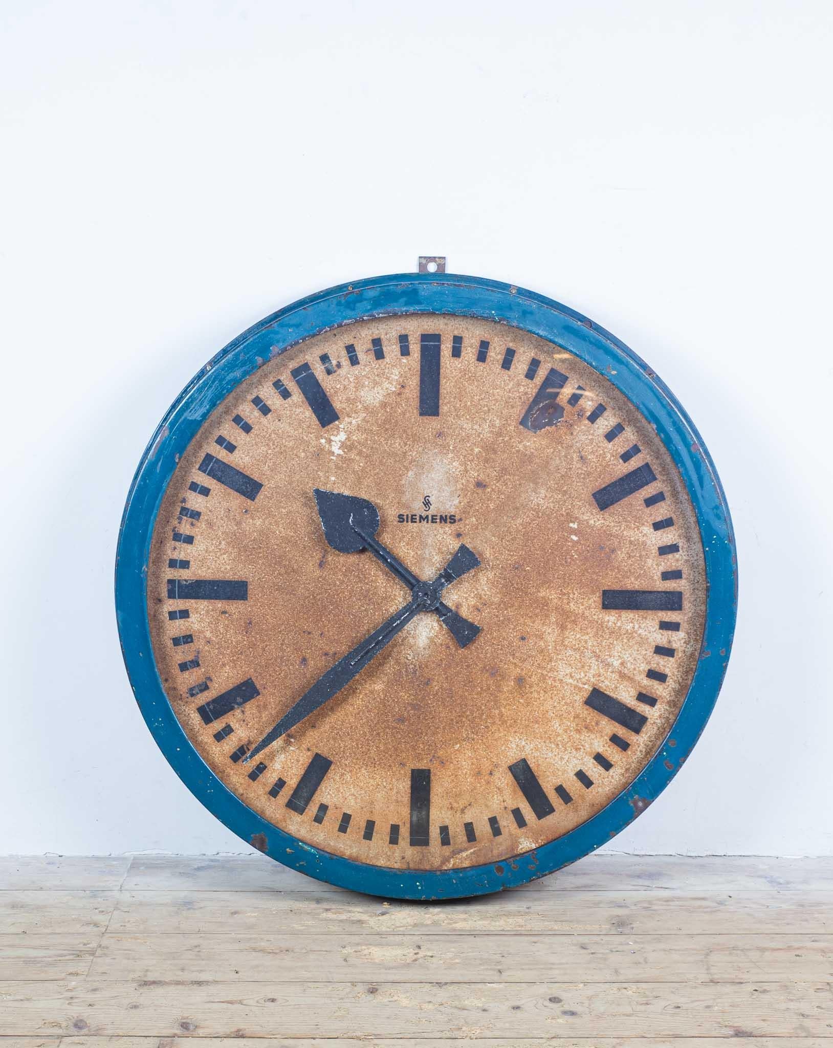 Metal Very Large Blue Siemens Clock For Sale