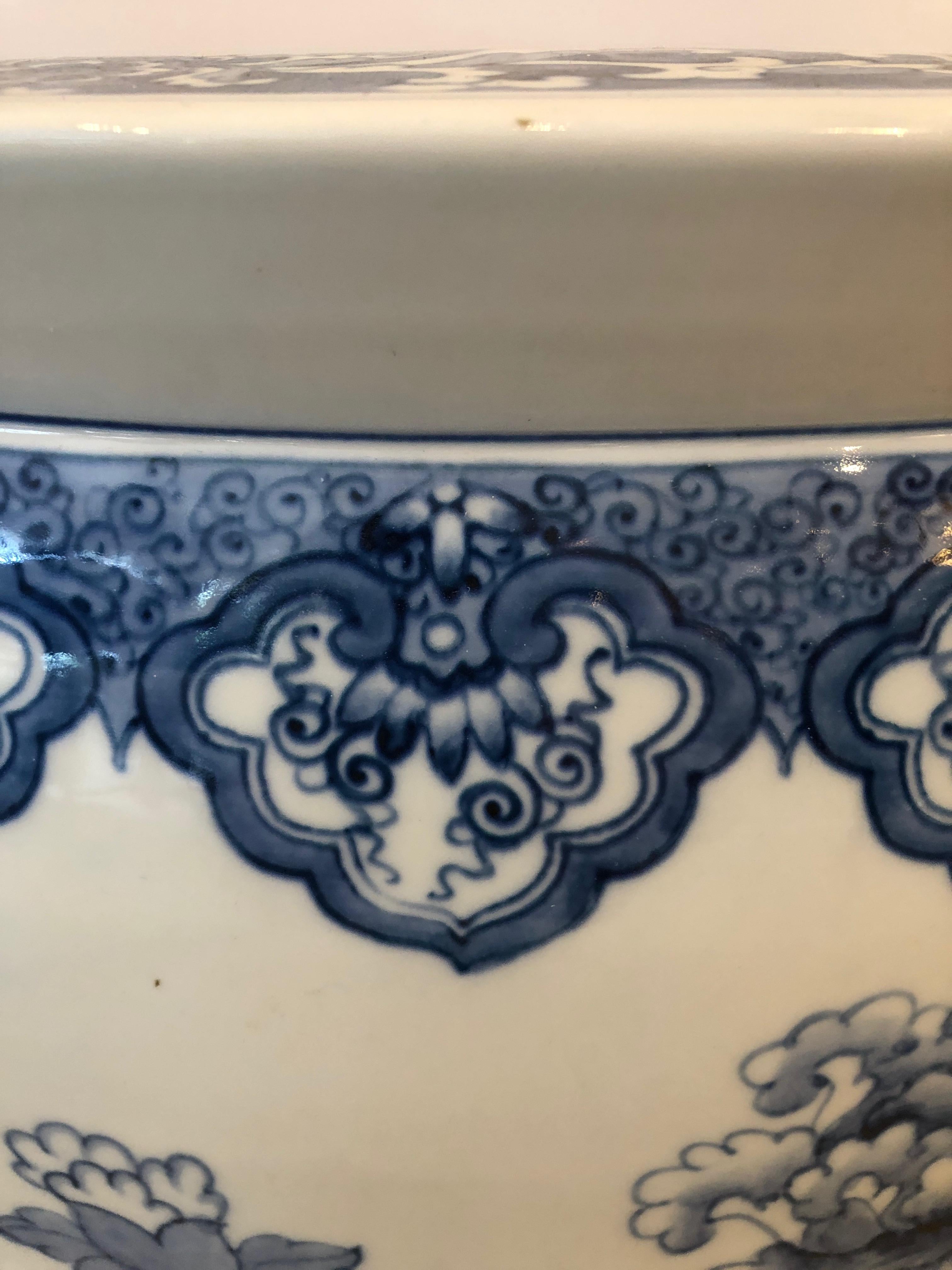 Chinese Export Very Large Blue and White Chinese Ceramic Planter Jardinaire