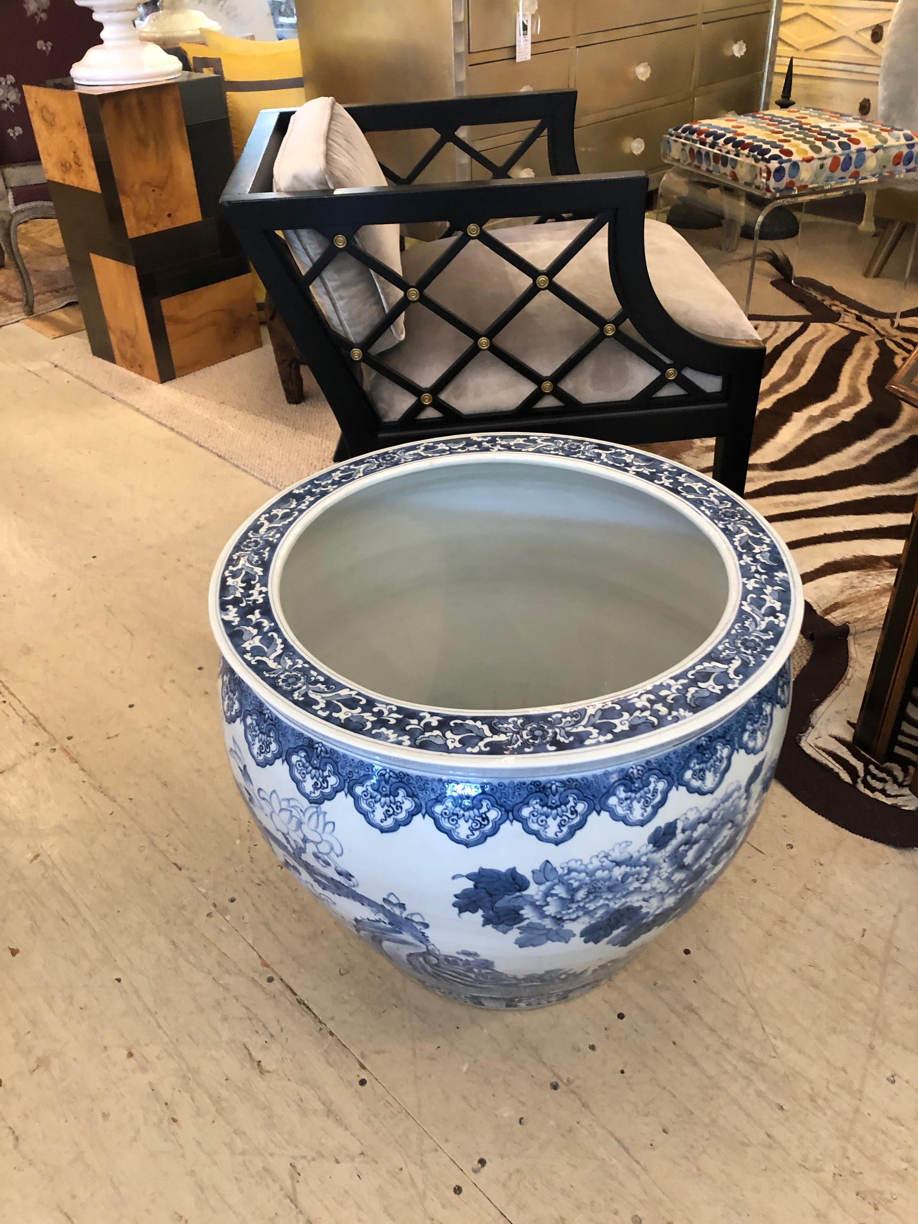 Mid-20th Century Very Large Blue and White Chinese Ceramic Planter Jardinaire