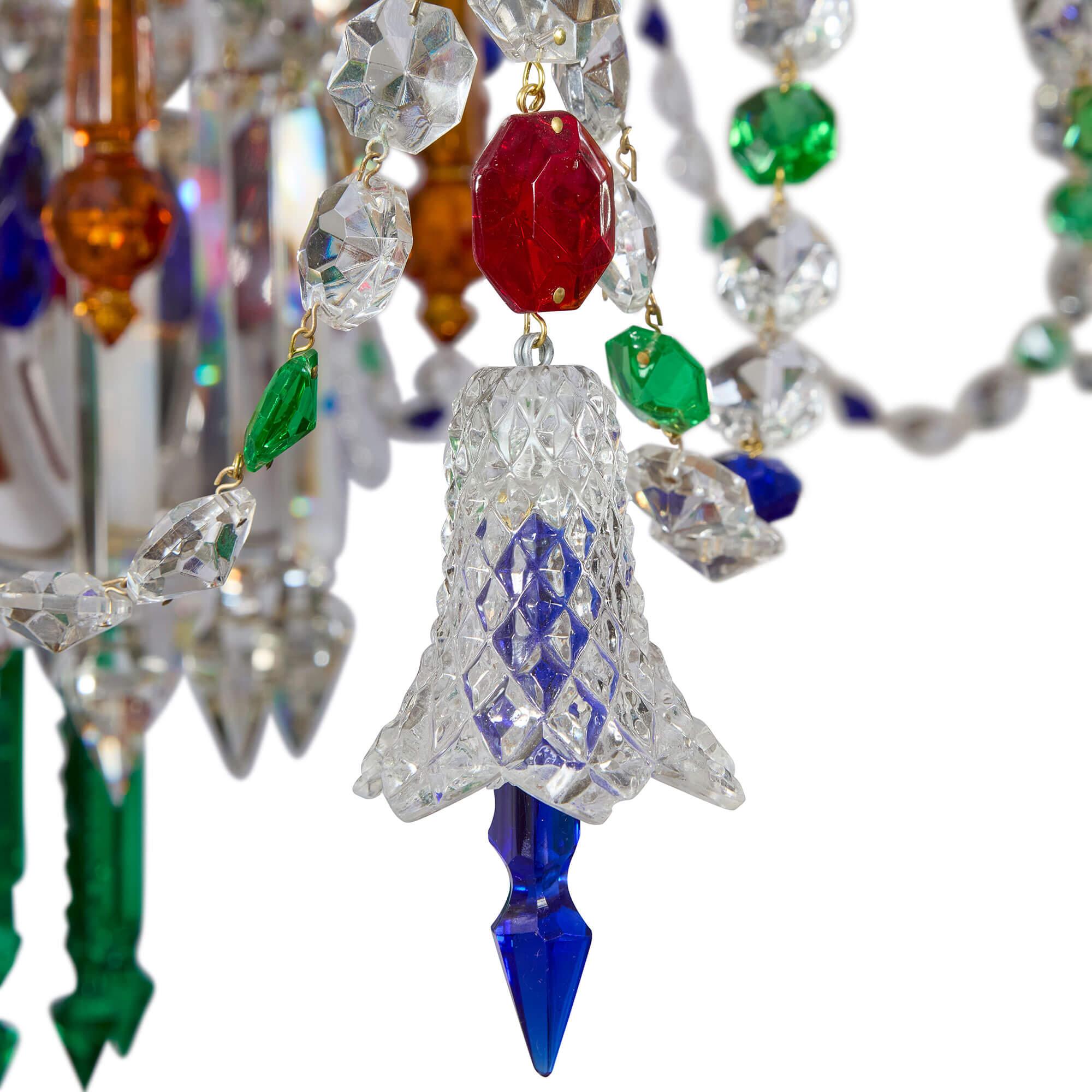 Lampadario molto grande in stile Belle Époque Bohemien con sovrapposizione di vetro dorato in vendita 2