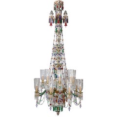 Lampadario molto grande in stile Belle Époque Bohemien con sovrapposizione di vetro dorato