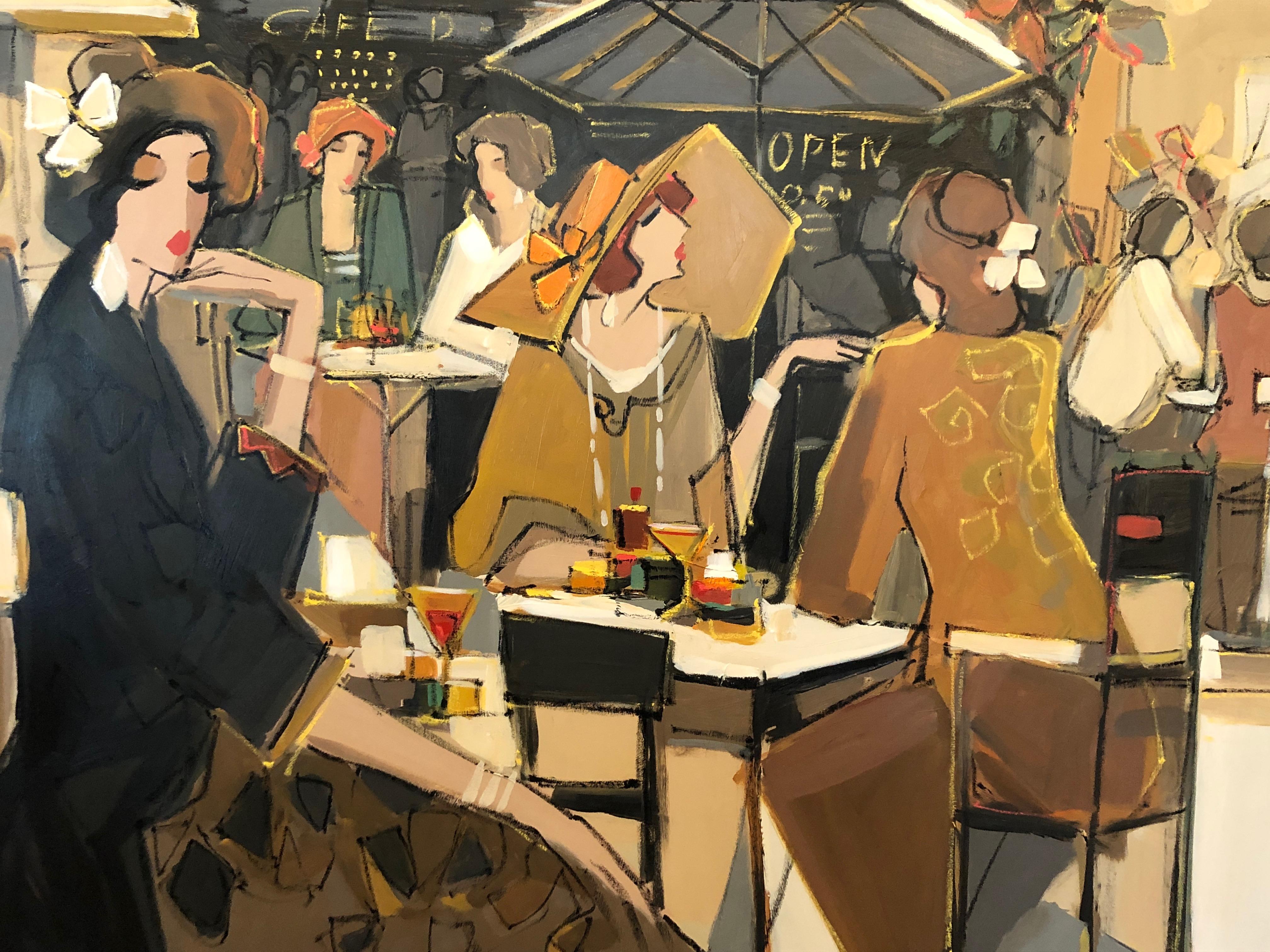Very Large Bold Original French Cafe Scene by Isaac Maimon In Excellent Condition In Hopewell, NJ