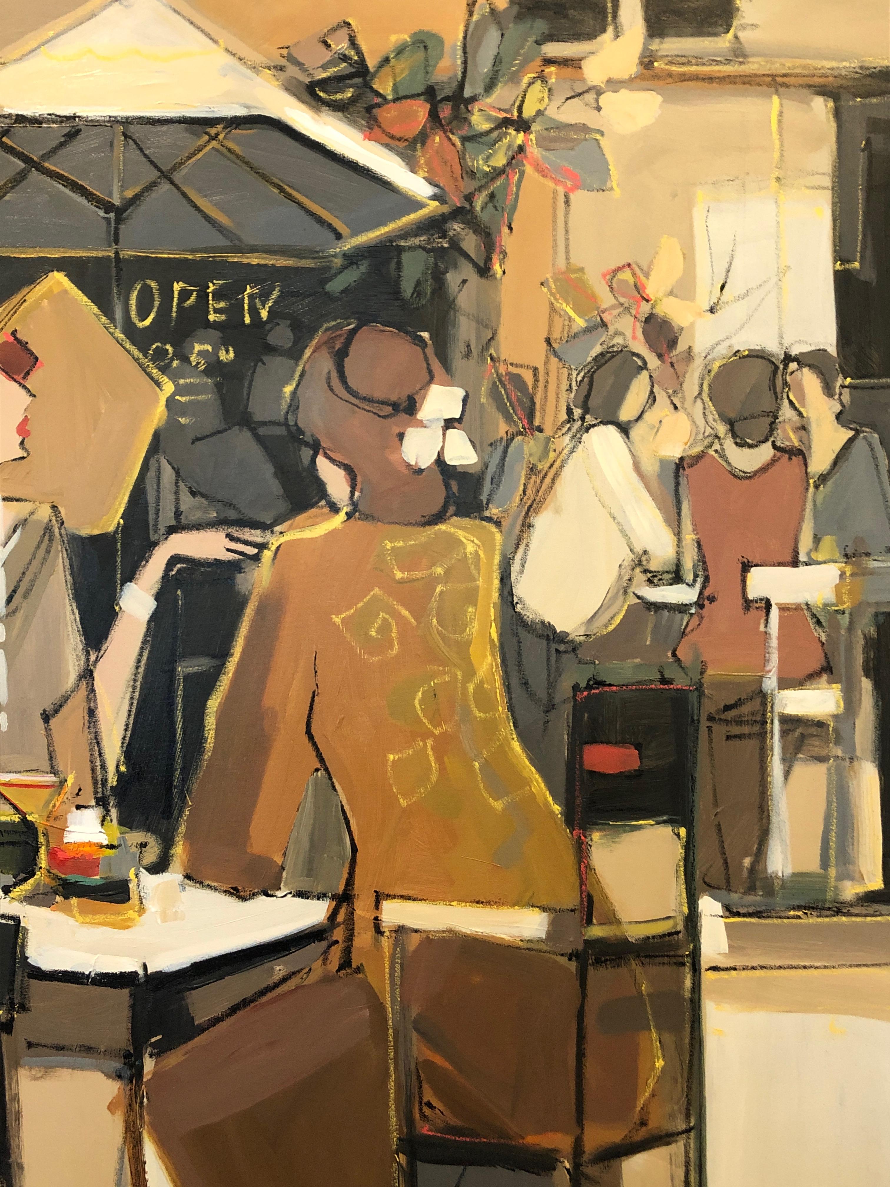 Late 20th Century Very Large Bold Original French Cafe Scene by Isaac Maimon