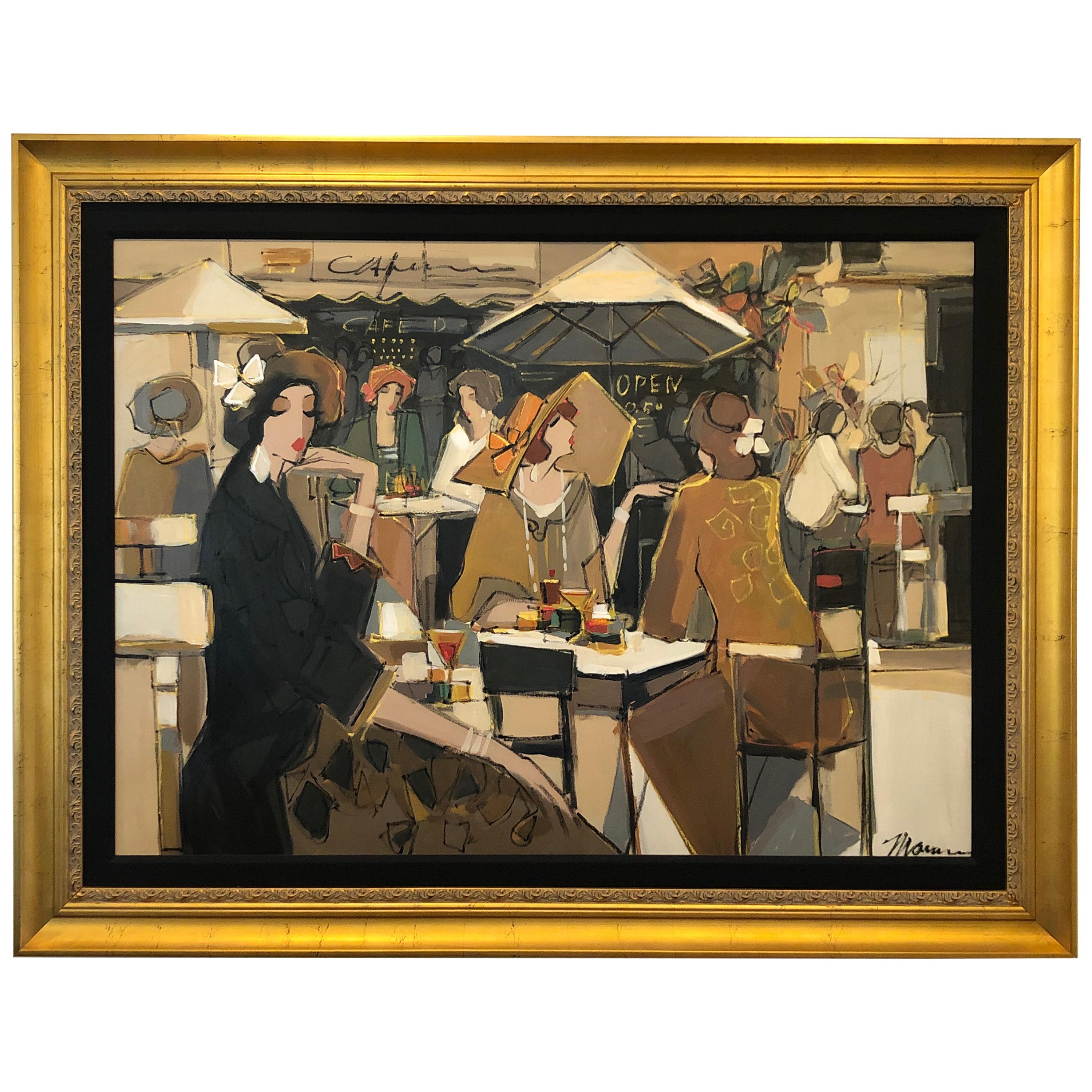 Very Large Bold Original French Cafe Scene by Isaac Maimon